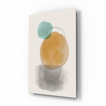 Teal Ochre Circles Line Loop Glass Wall Art