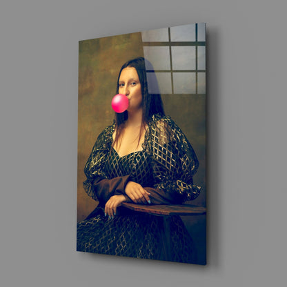 Pink Bubble Gum Renaissance Portrait Glass Wall Art
