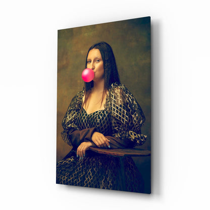 Pink Bubble Gum Renaissance Portrait Glass Wall Art