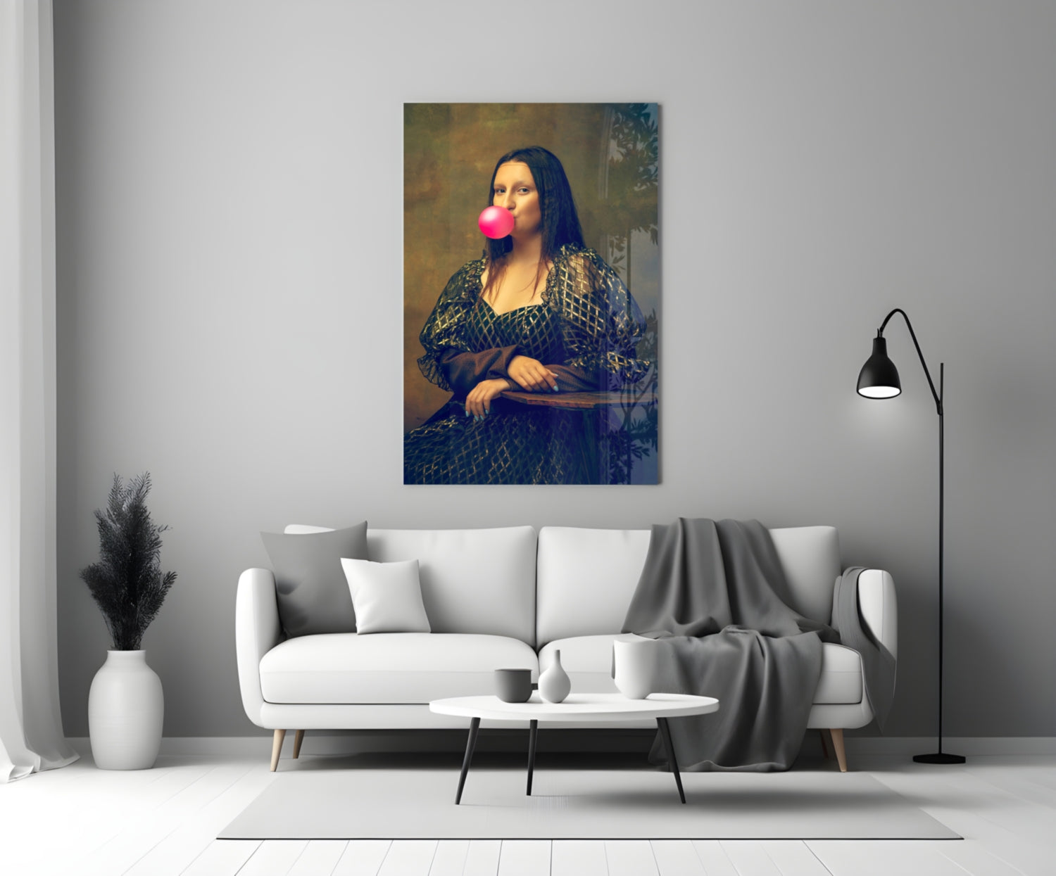 Pink Bubble Gum Renaissance Portrait Glass Wall Art