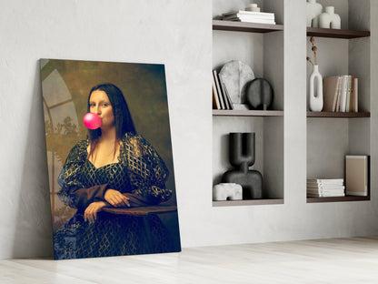 Pink Bubble Gum Renaissance Portrait Glass Wall Art