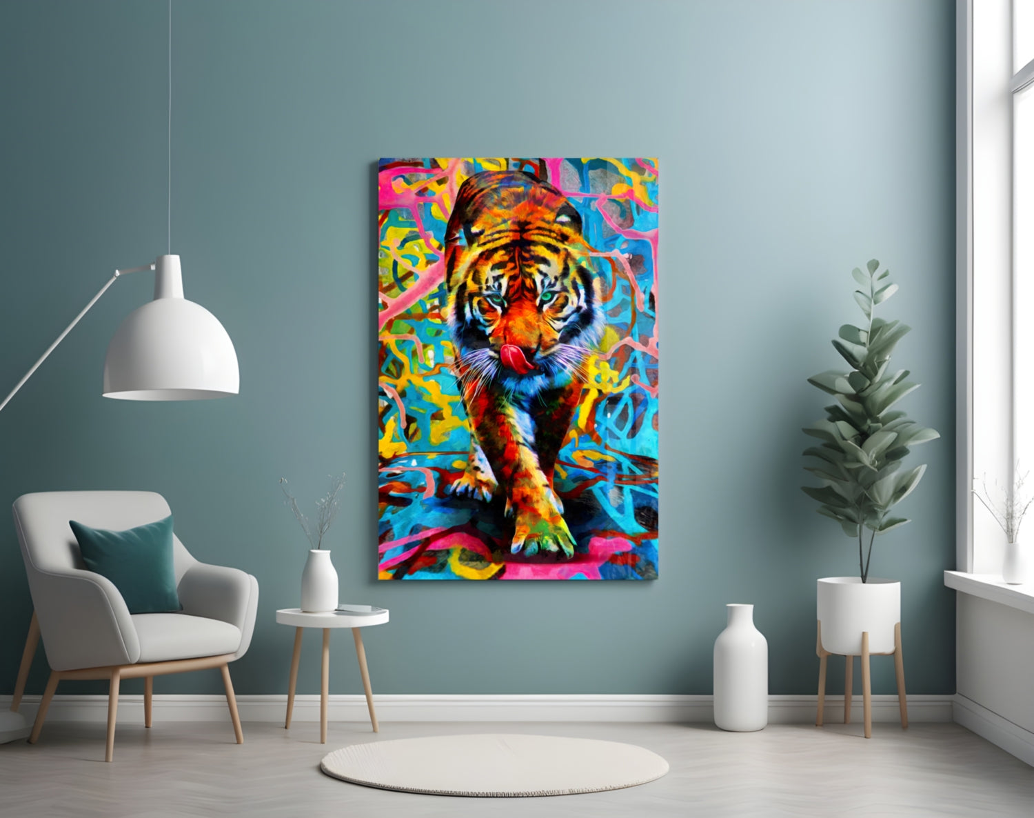 Vibrant Graffiti Tiger Glass Wall Art