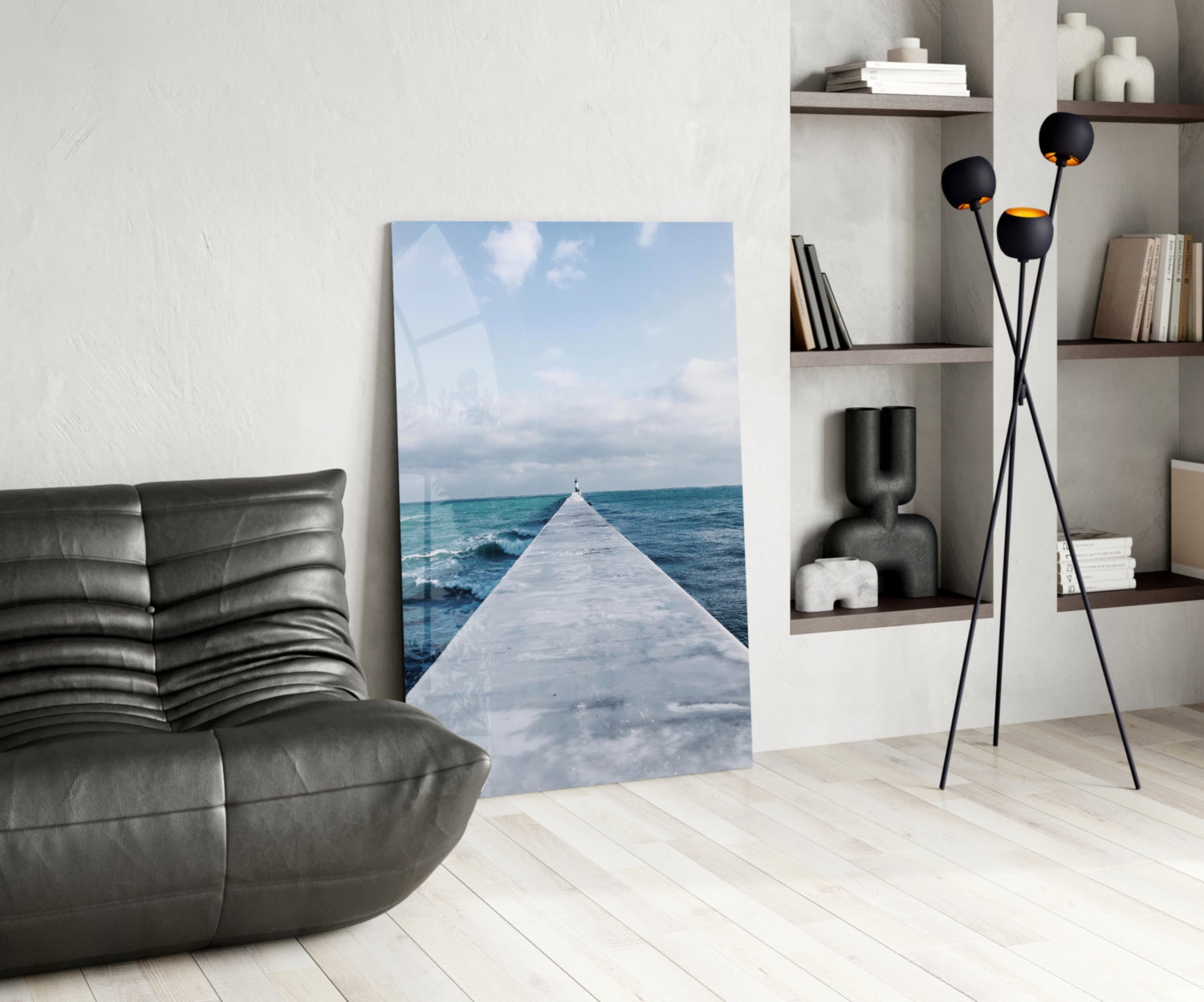 White Pier Turquoise Ocean Glass Wall Art