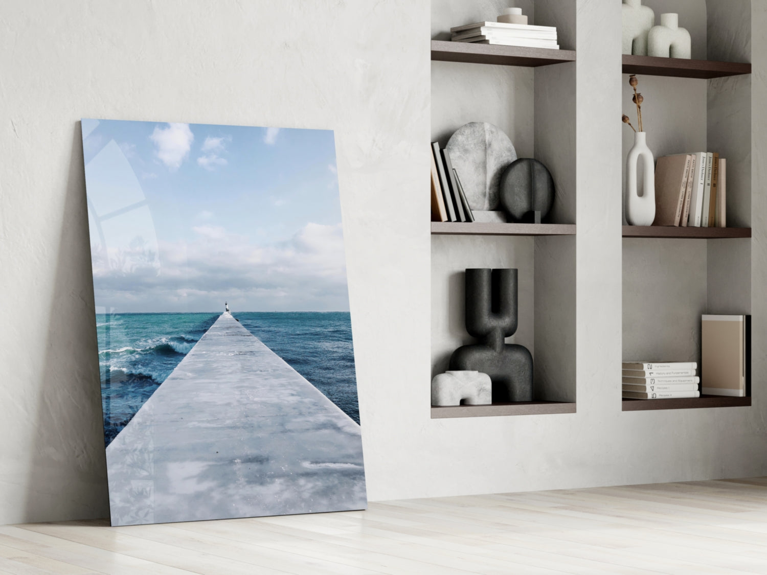 White Pier Turquoise Ocean Glass Wall Art