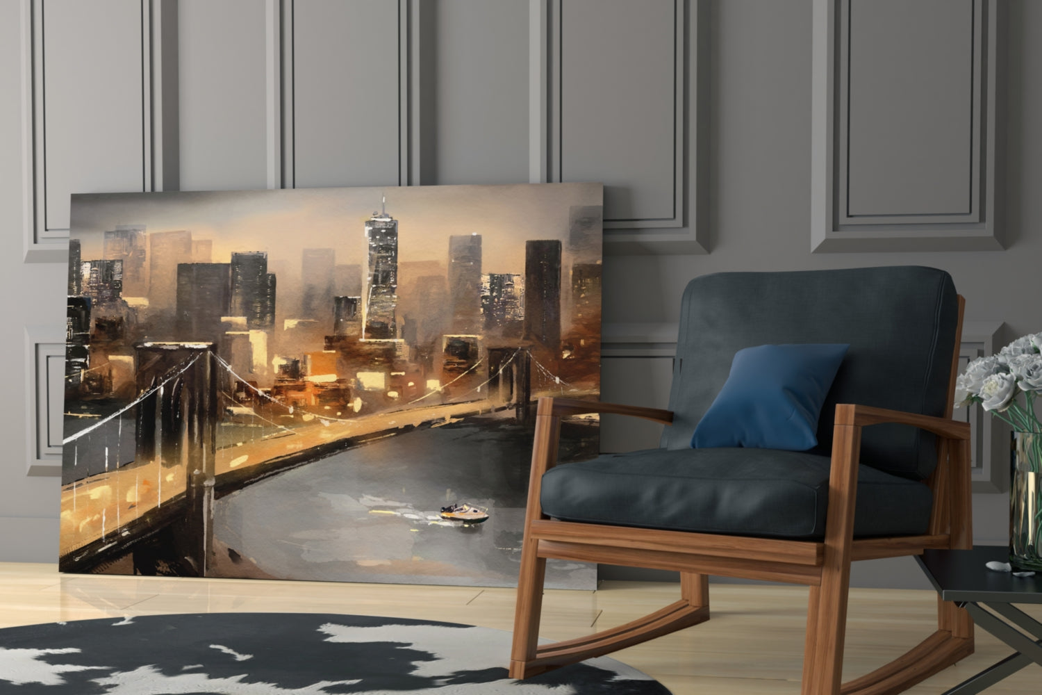 Painted Suspension Bridge at Dusk Glass Wall Art