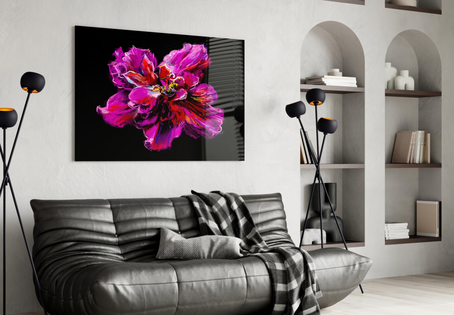 Magenta and Red Painted Peony Glass Wall Art