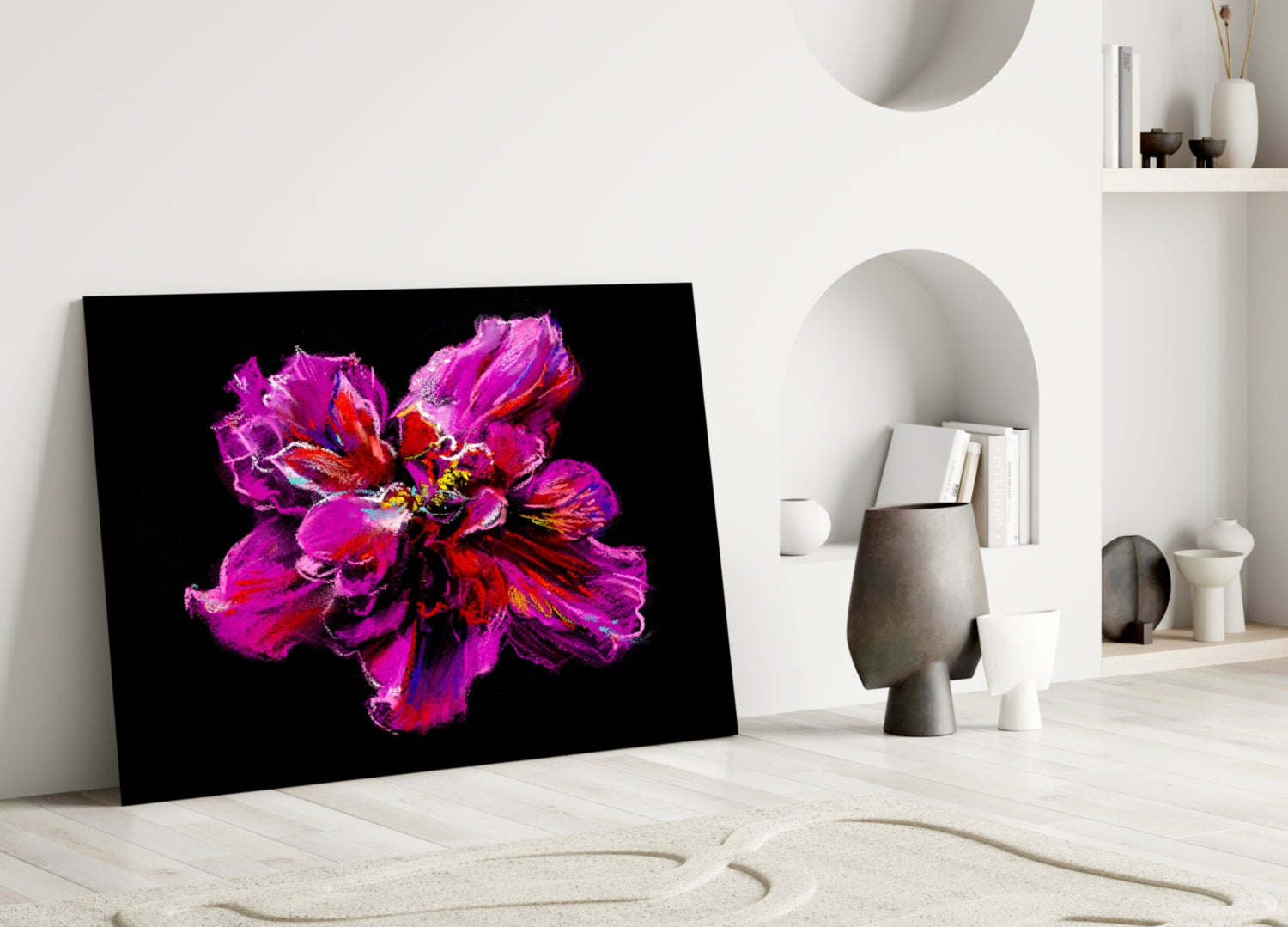 Magenta and Red Painted Peony Glass Wall Art