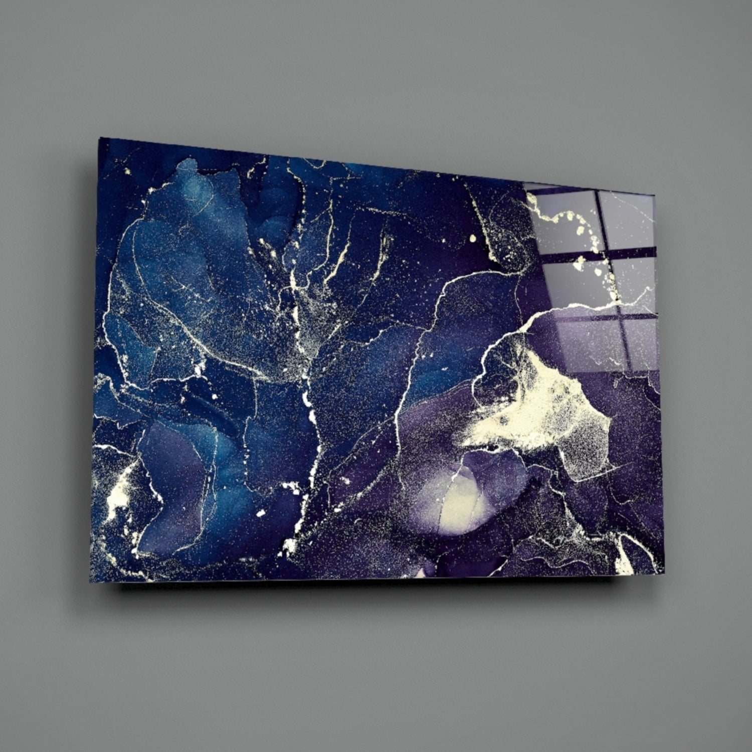 Midnight Navy Gold Ink Glass Wall Art