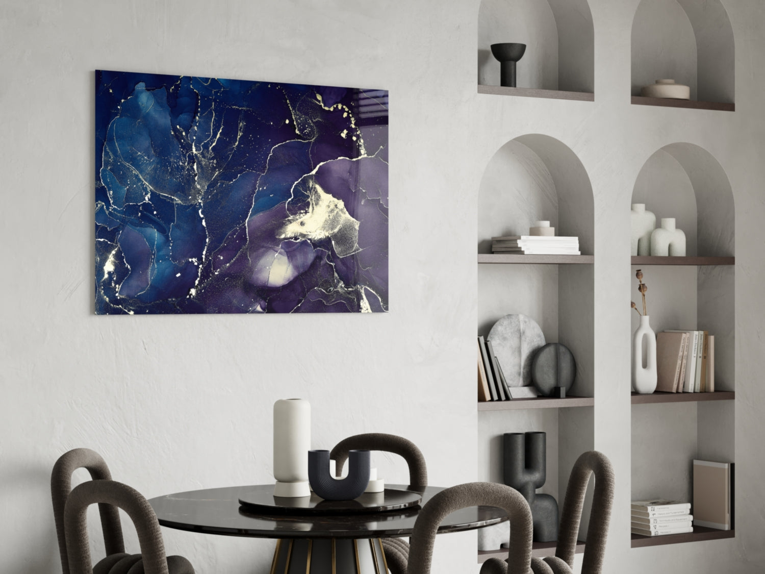 Midnight Navy Gold Ink Glass Wall Art