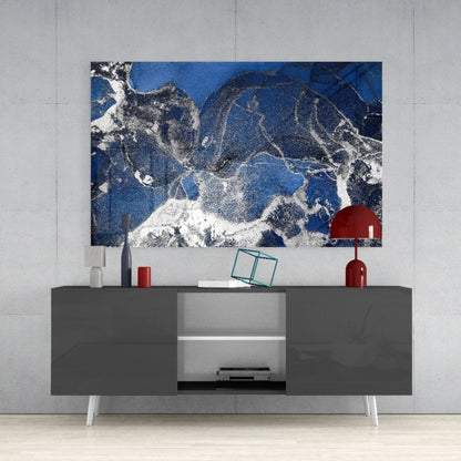 Royal Blue White Ink Glass Wall Art