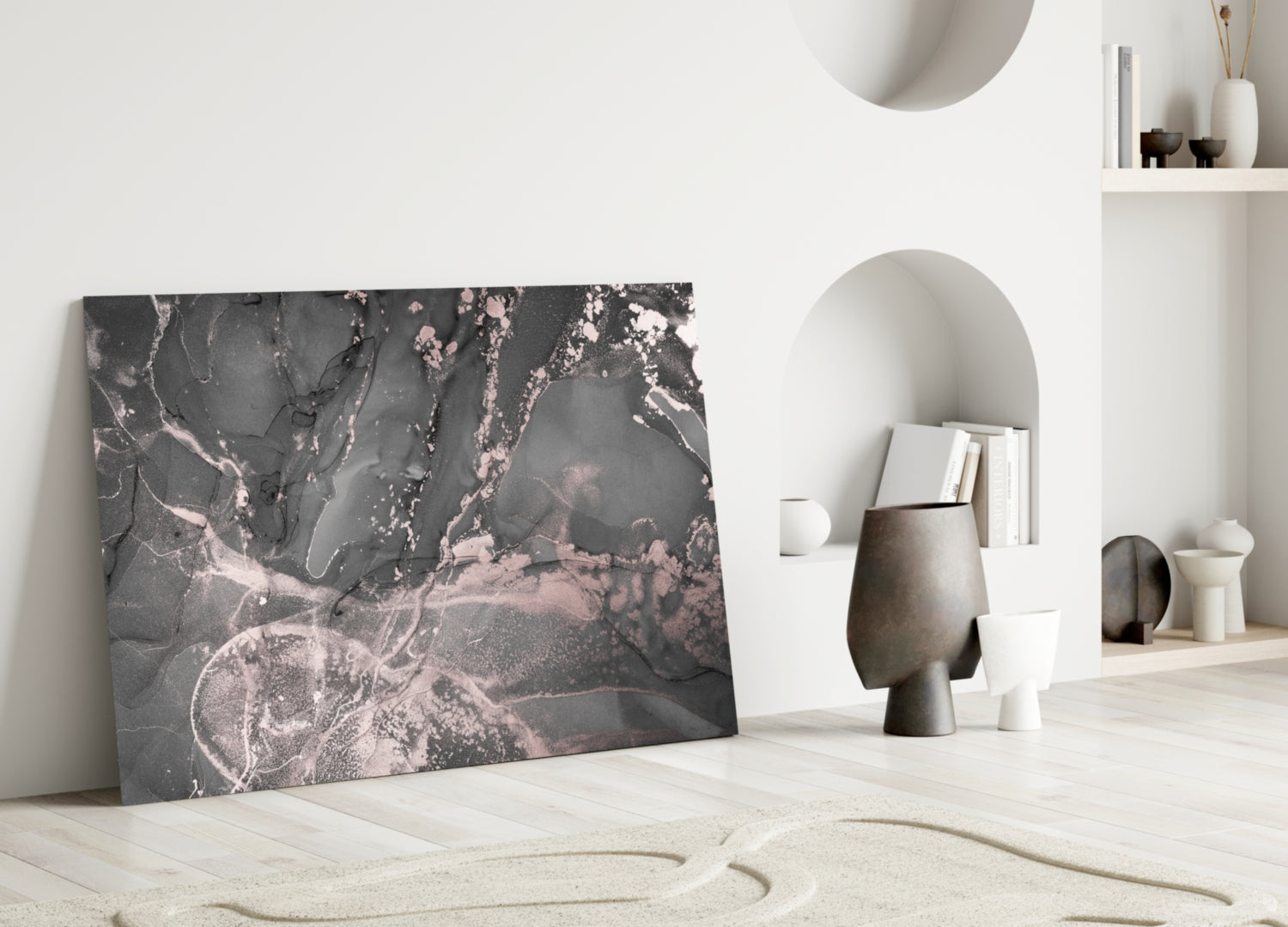Charcoal Rose Gold Marble Glass Wall Art