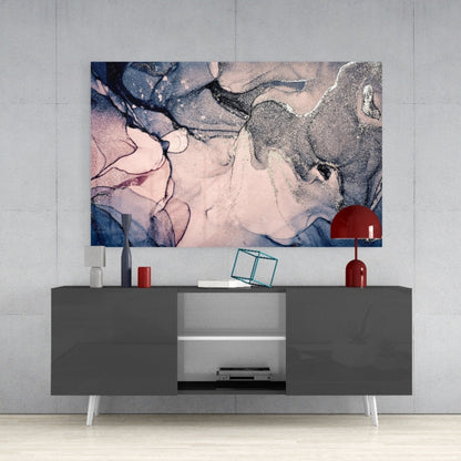 Blush Navy Ink Swirl Glass Wall Art