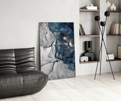 Blue Gray Ink Depth Glass Wall Art