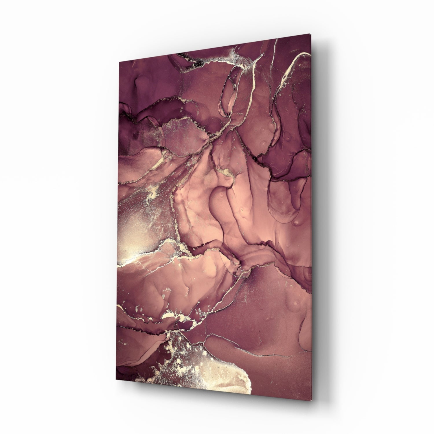 Mauve Pink Gold Veins Glass Wall Art
