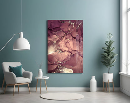 Mauve Pink Gold Veins Glass Wall Art