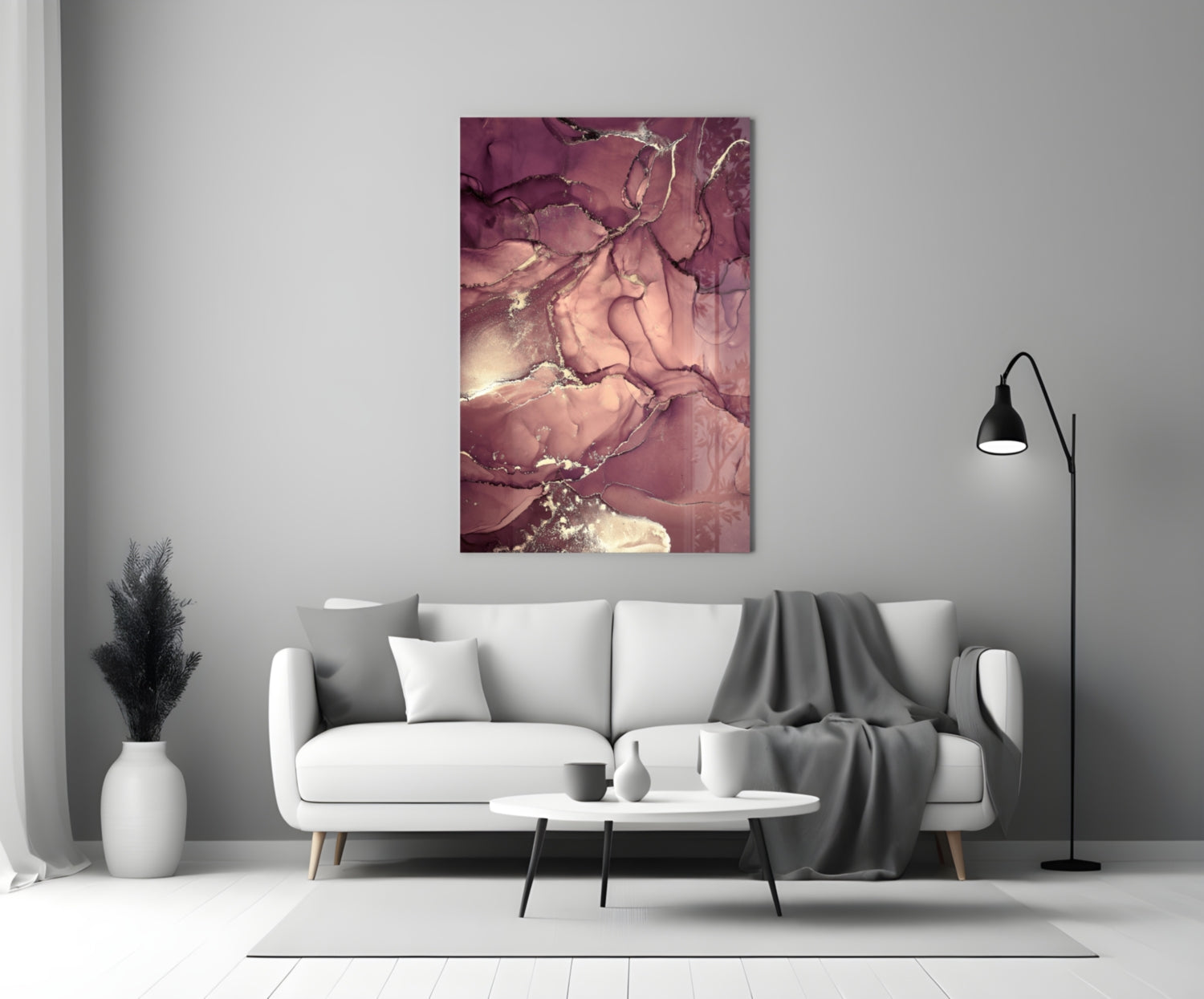 Mauve Pink Gold Veins Glass Wall Art