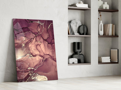 Mauve Pink Gold Veins Glass Wall Art