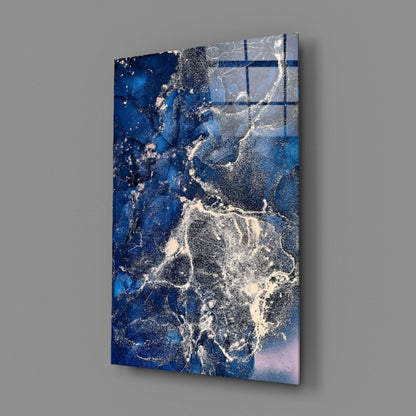 Navy Silver Ink Splash Glass Wall Art