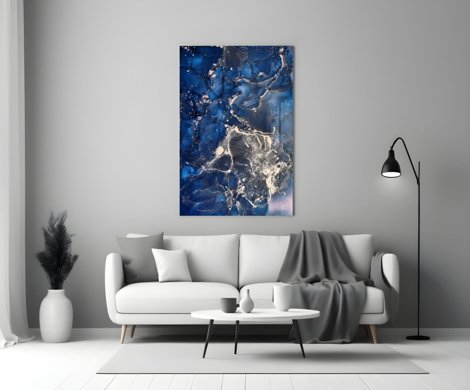 Navy Silver Ink Splash Glass Wall Art