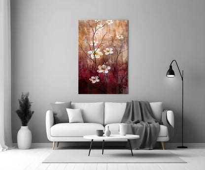 Crimson And Cream Blossom Branch Glass Wall Art