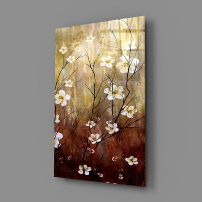 Amber Brown Blossom Branch Panel Glass Wall Art