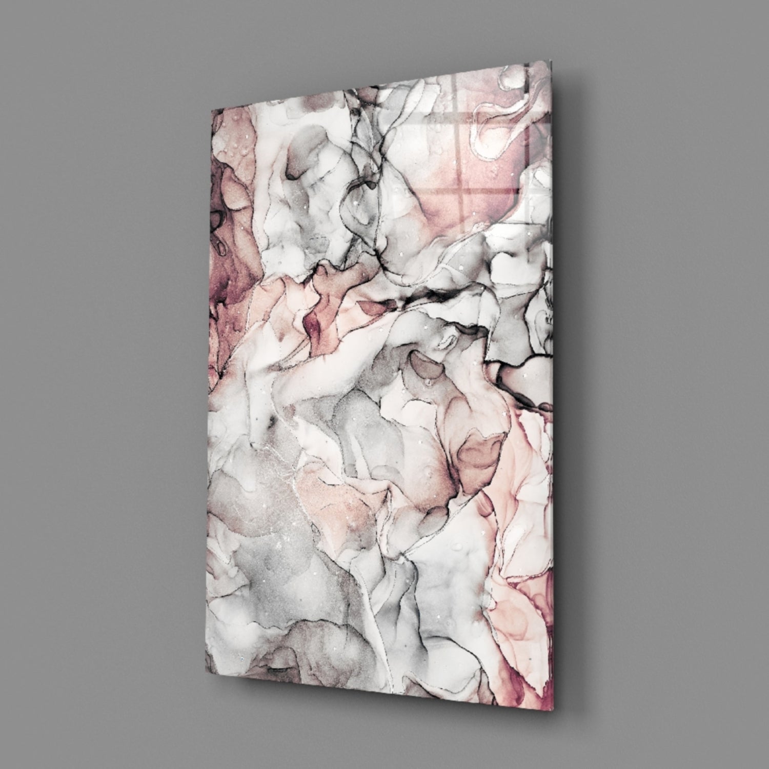 Blush Gray Ink Veins Glass Wall Art