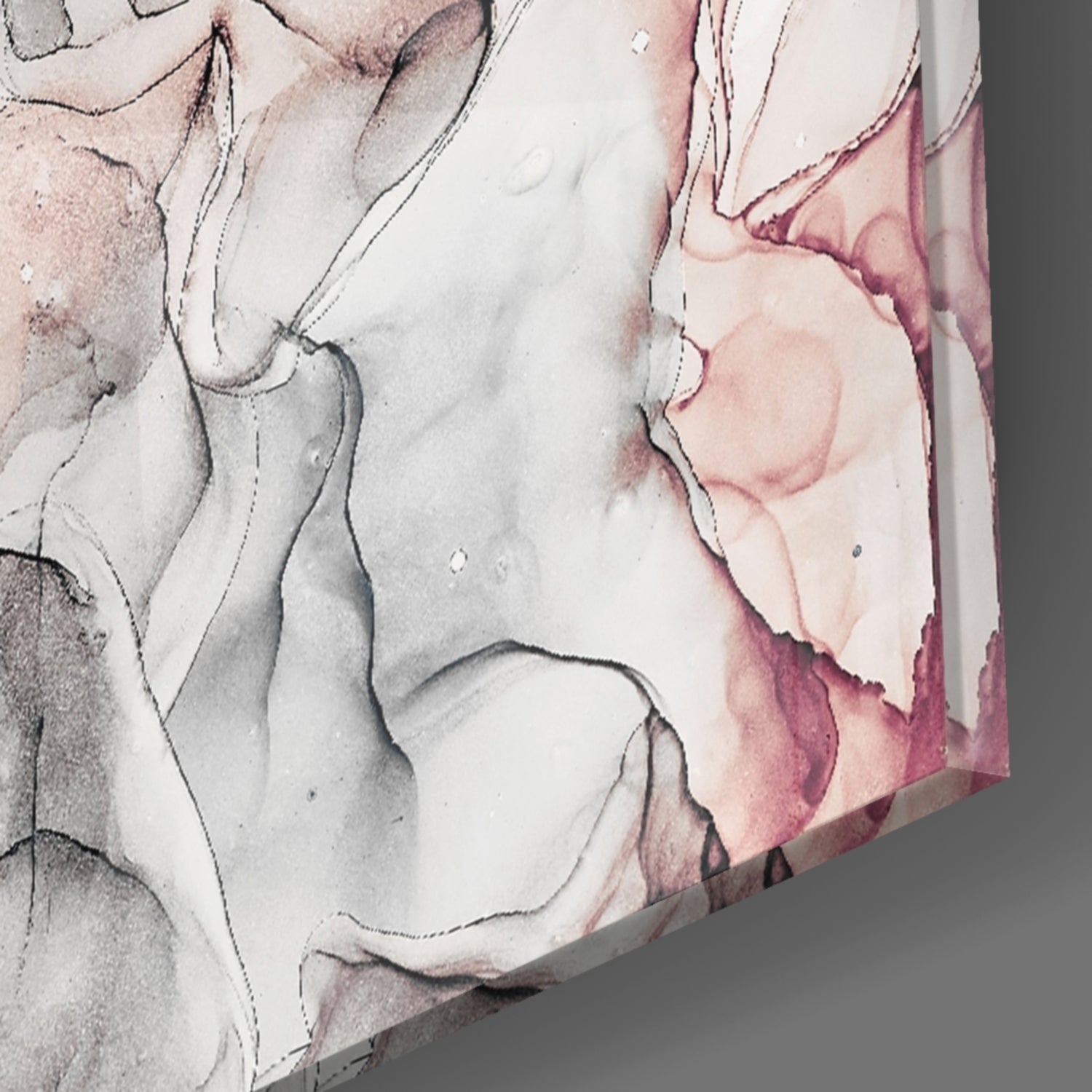Blush Gray Ink Veins Glass Wall Art