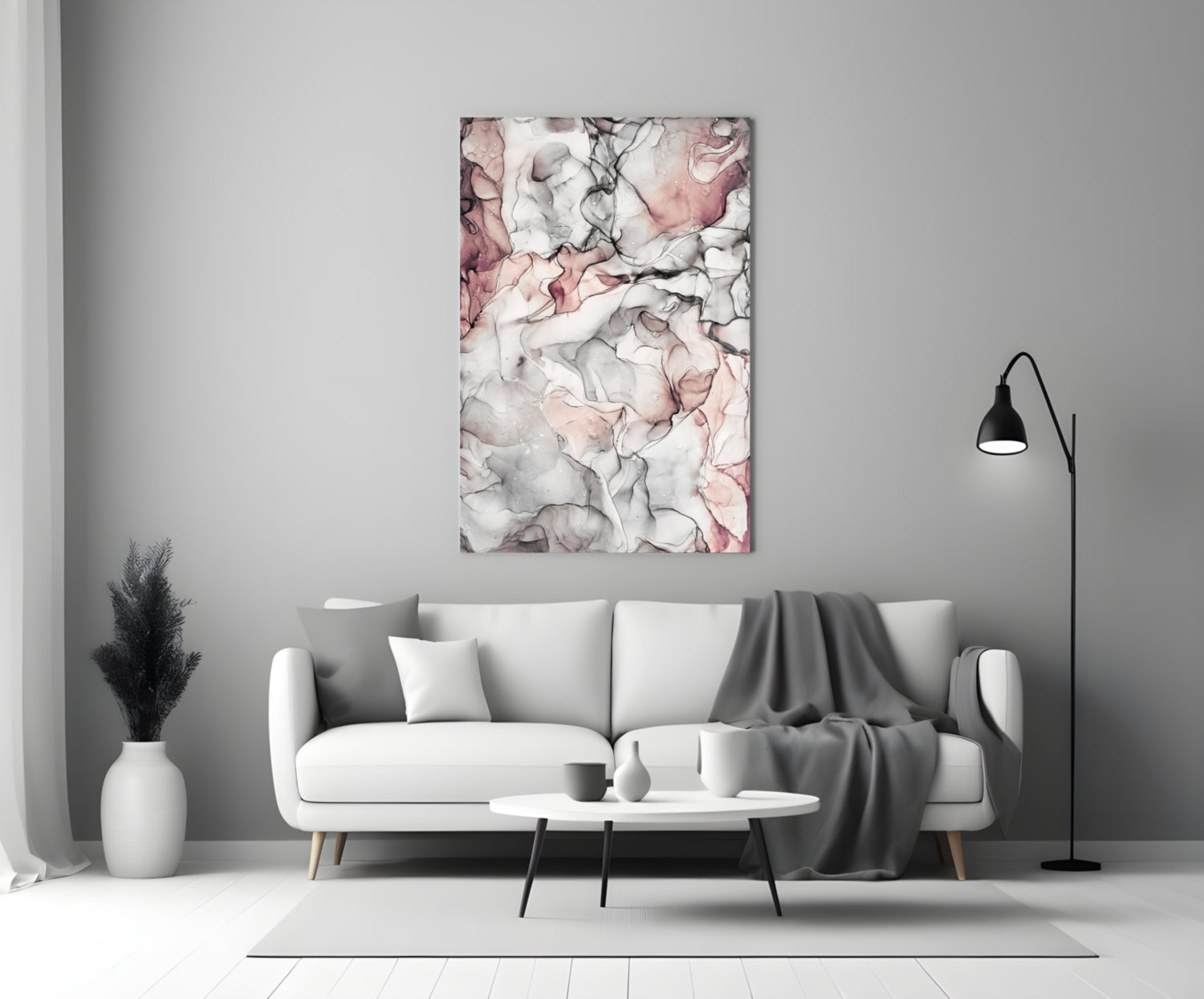 Blush Gray Ink Veins Glass Wall Art