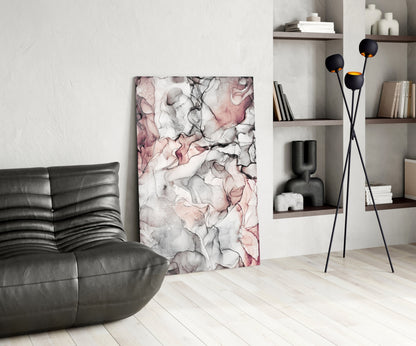 Blush Gray Ink Veins Glass Wall Art