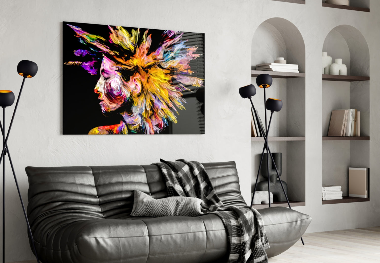 Spiky Color Splash Hair Profile Glass Wall Art