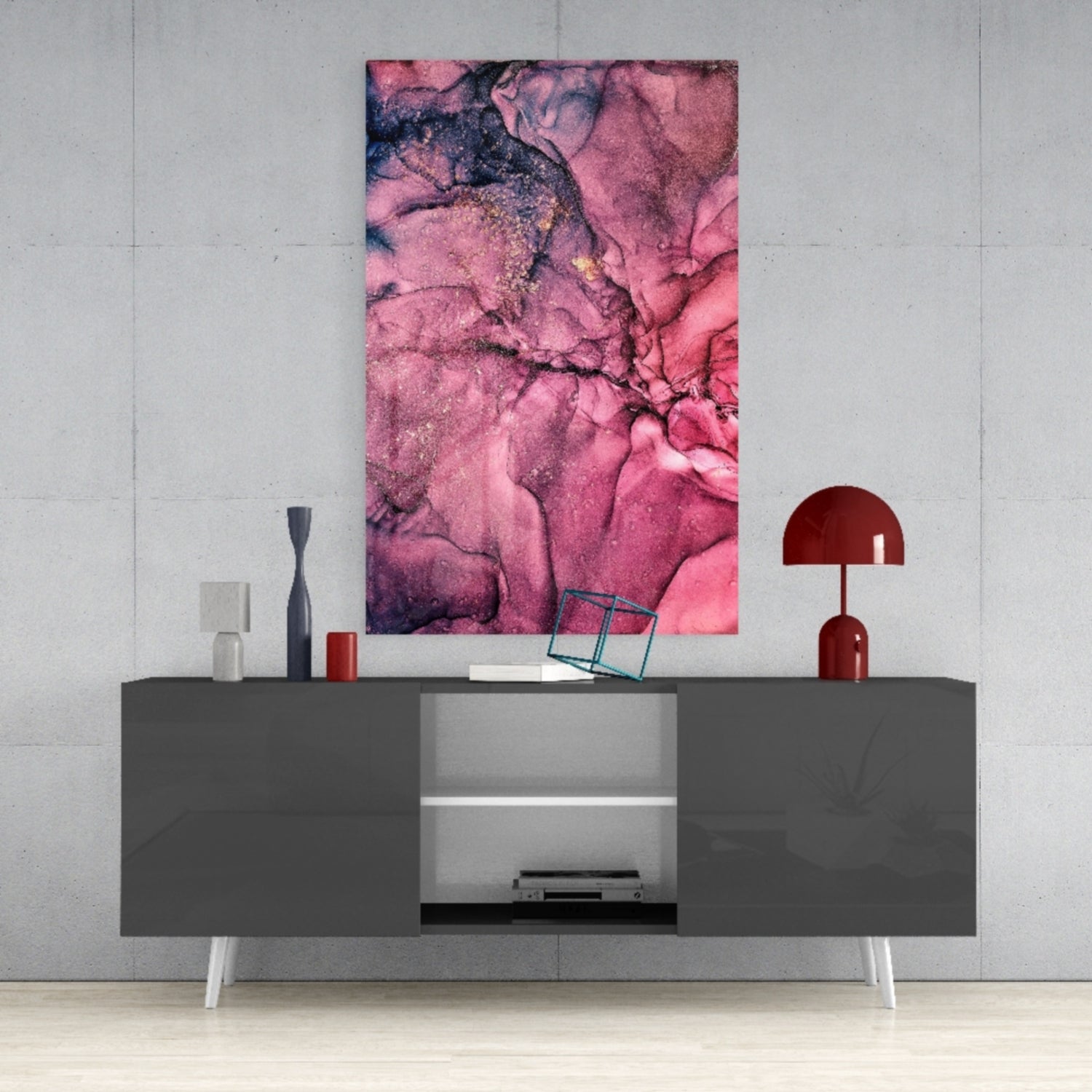 Magenta Pink Ink Bloom Glass Wall Art
