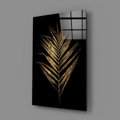 Golden Palm Leaf Black Glass Wall Art