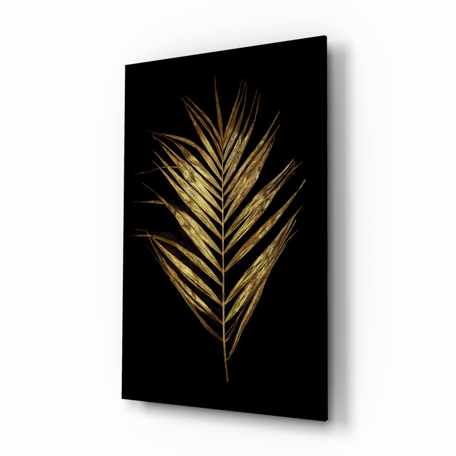 Golden Palm Leaf Black Glass Wall Art