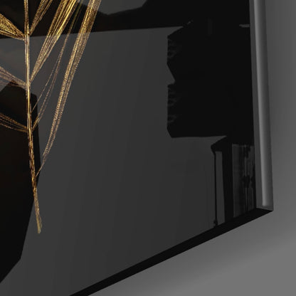 Golden Palm Leaf Black Glass Wall Art