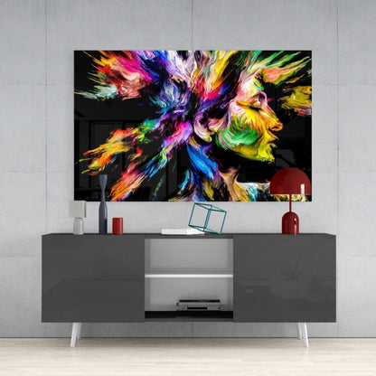 Two Profiles Meeting in Color Burst Glass Wall Art