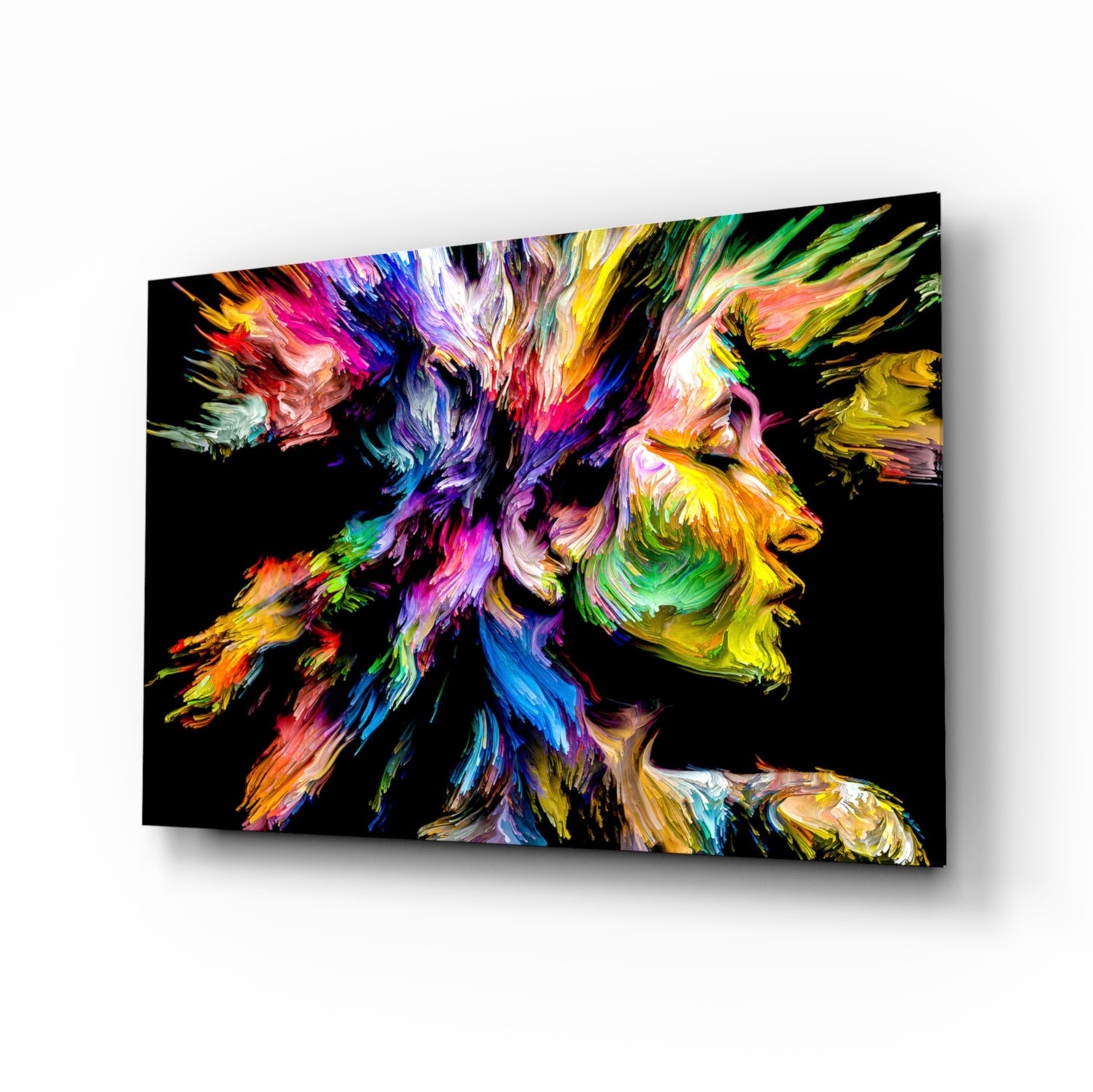 Two Profiles Meeting in Color Burst Glass Wall Art