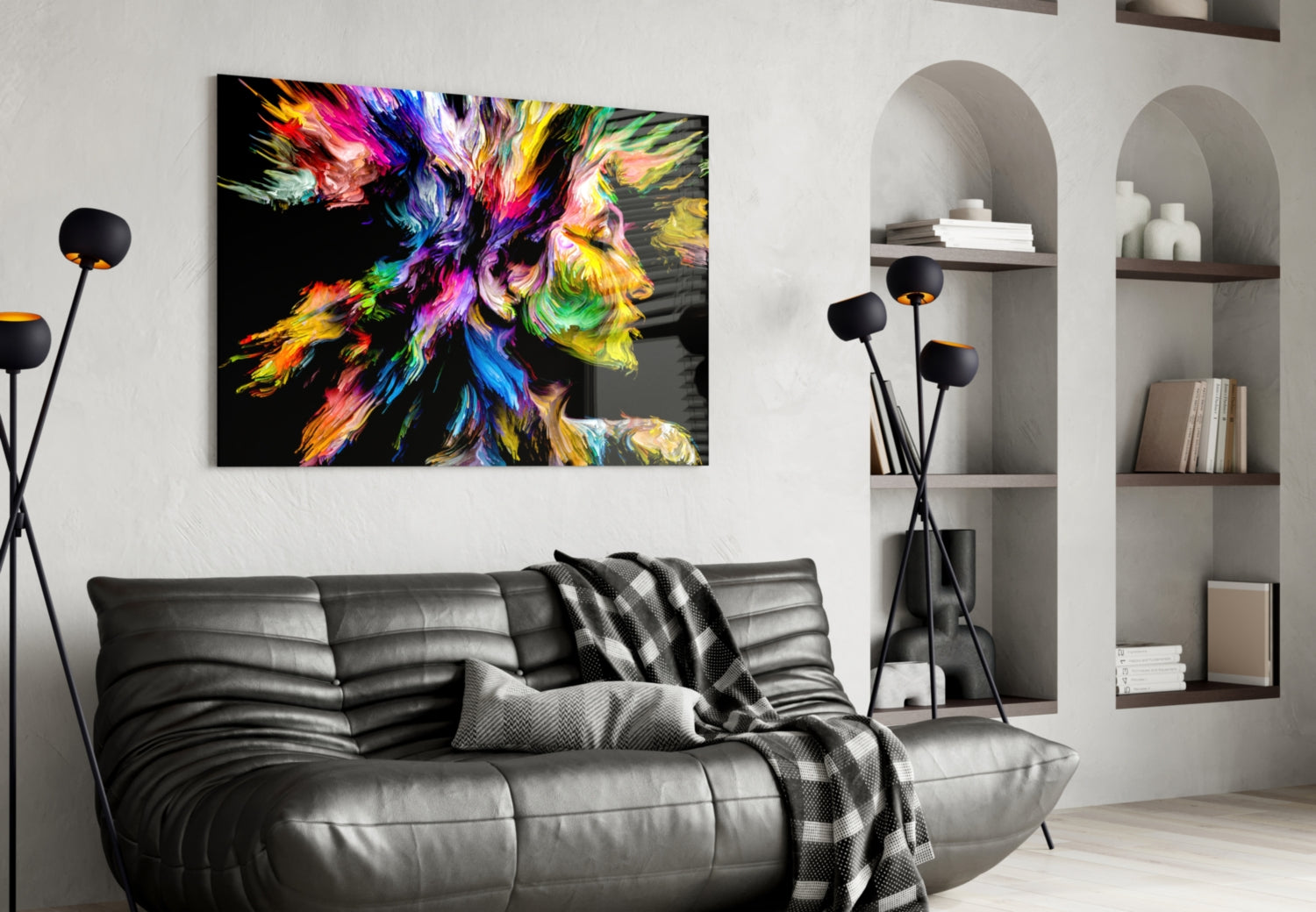 Two Profiles Meeting in Color Burst Glass Wall Art