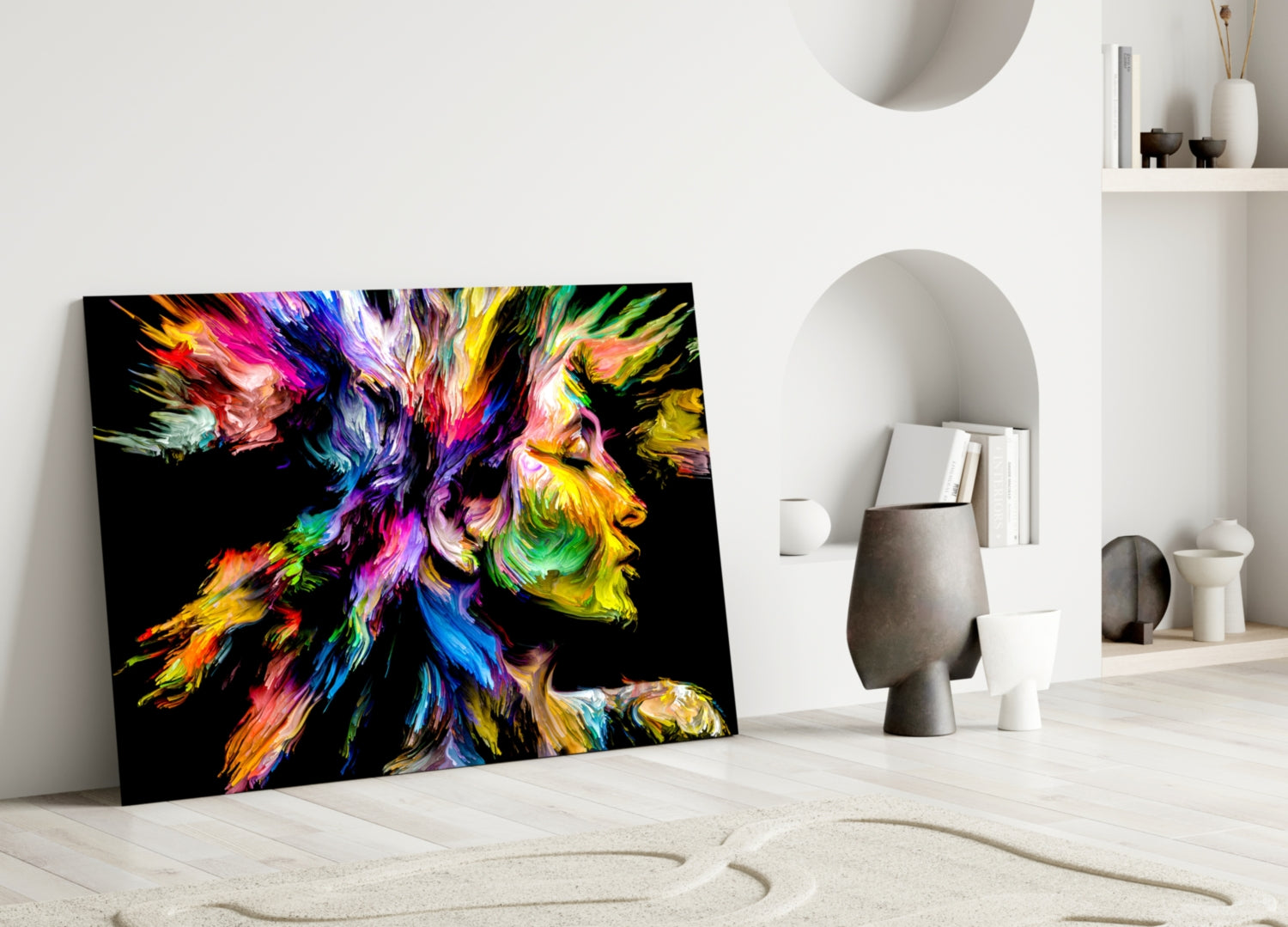 Two Profiles Meeting in Color Burst Glass Wall Art