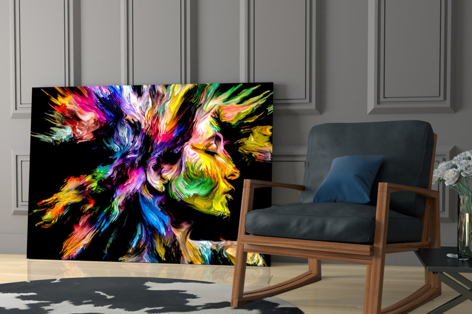 Two Profiles Meeting in Color Burst Glass Wall Art