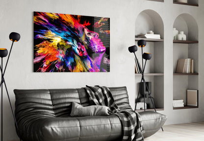 Rainbow Paint Burst Profile Facing Up Glass Wall Art