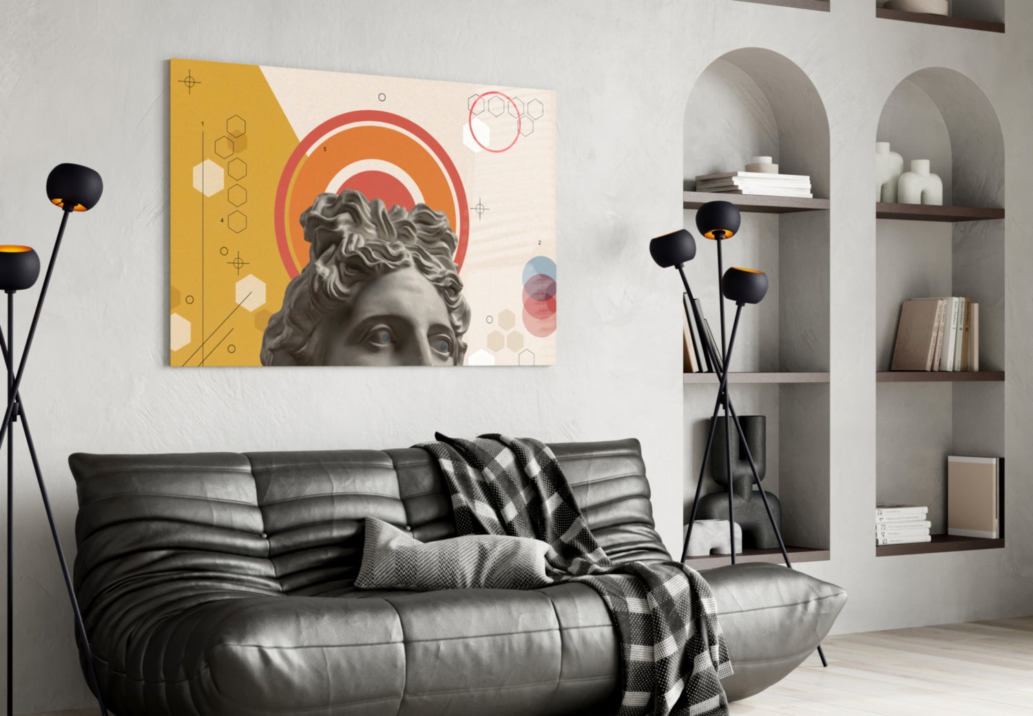 Orange Rings Apollo Bust Glass Wall Art