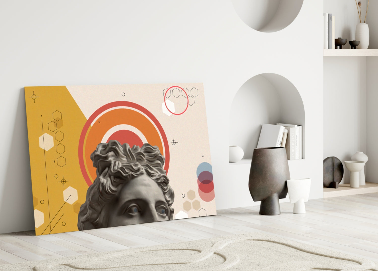 Orange Rings Apollo Bust Glass Wall Art