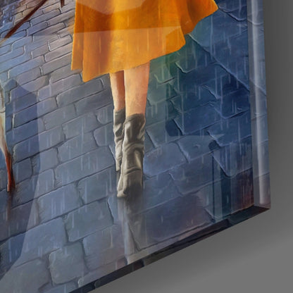 Orange Dress Woman Red Umbrella Paris Glass Wall Art