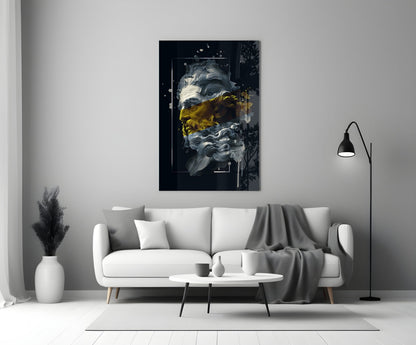 Gold Paint Stripe Poseidon Bust Glass Wall Art