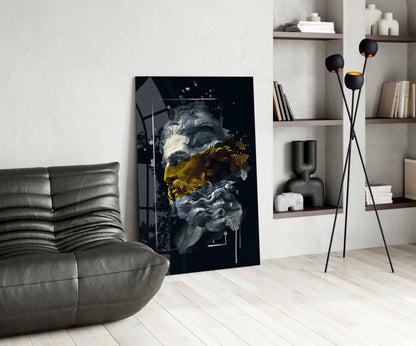 Gold Paint Stripe Poseidon Bust Glass Wall Art