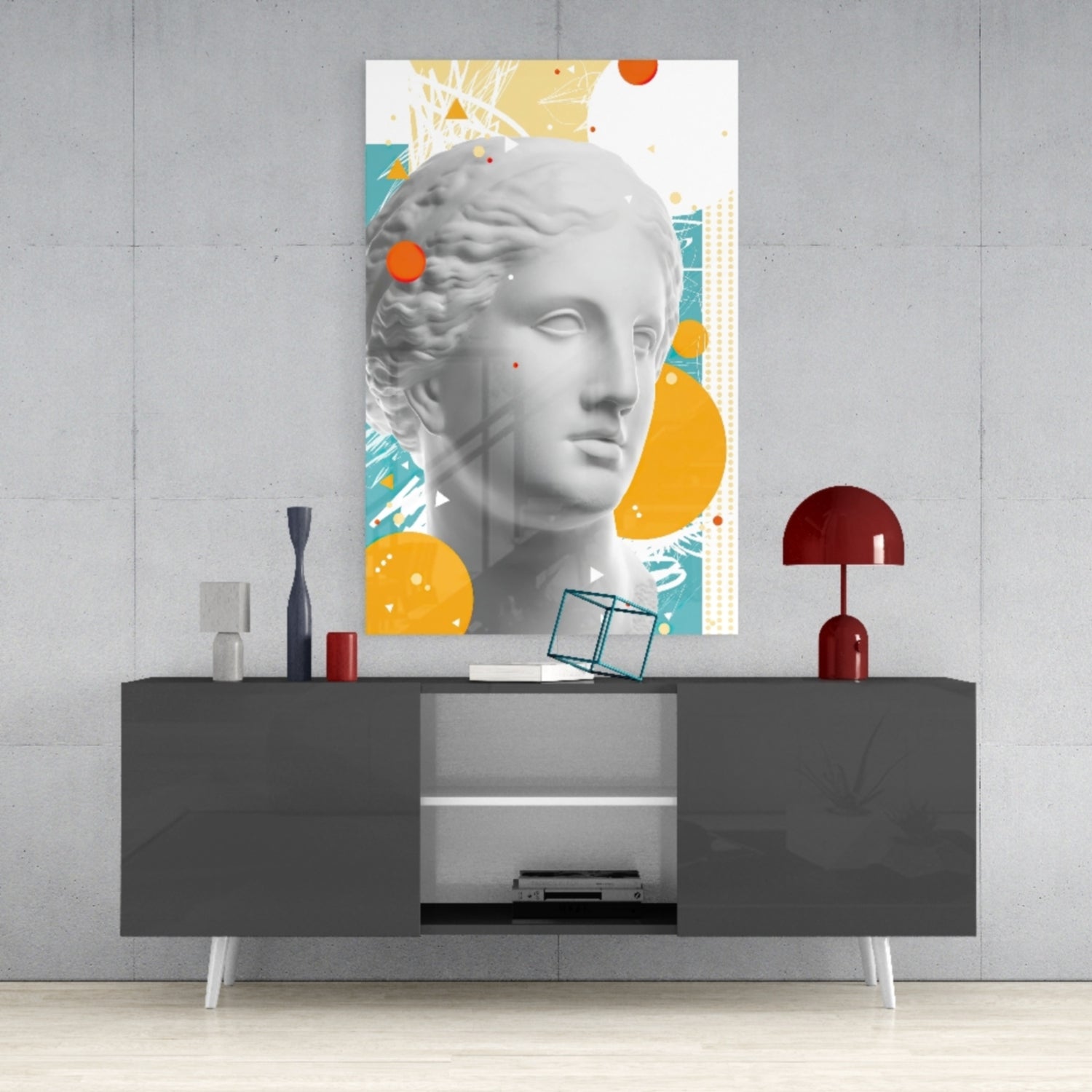 Orange Circles Venus Bust Glass Wall Art