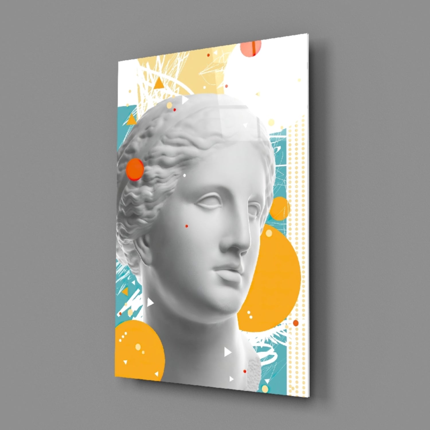 Orange Circles Venus Bust Glass Wall Art