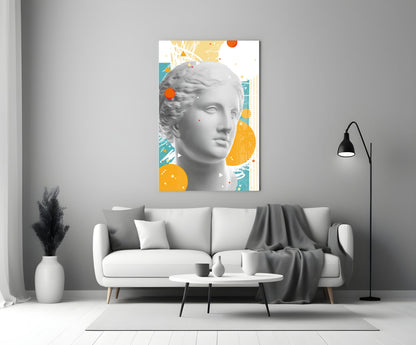 Orange Circles Venus Bust Glass Wall Art