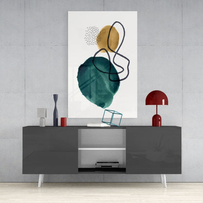Teal Gold Navy Loop Watercolor Glass Wall Art