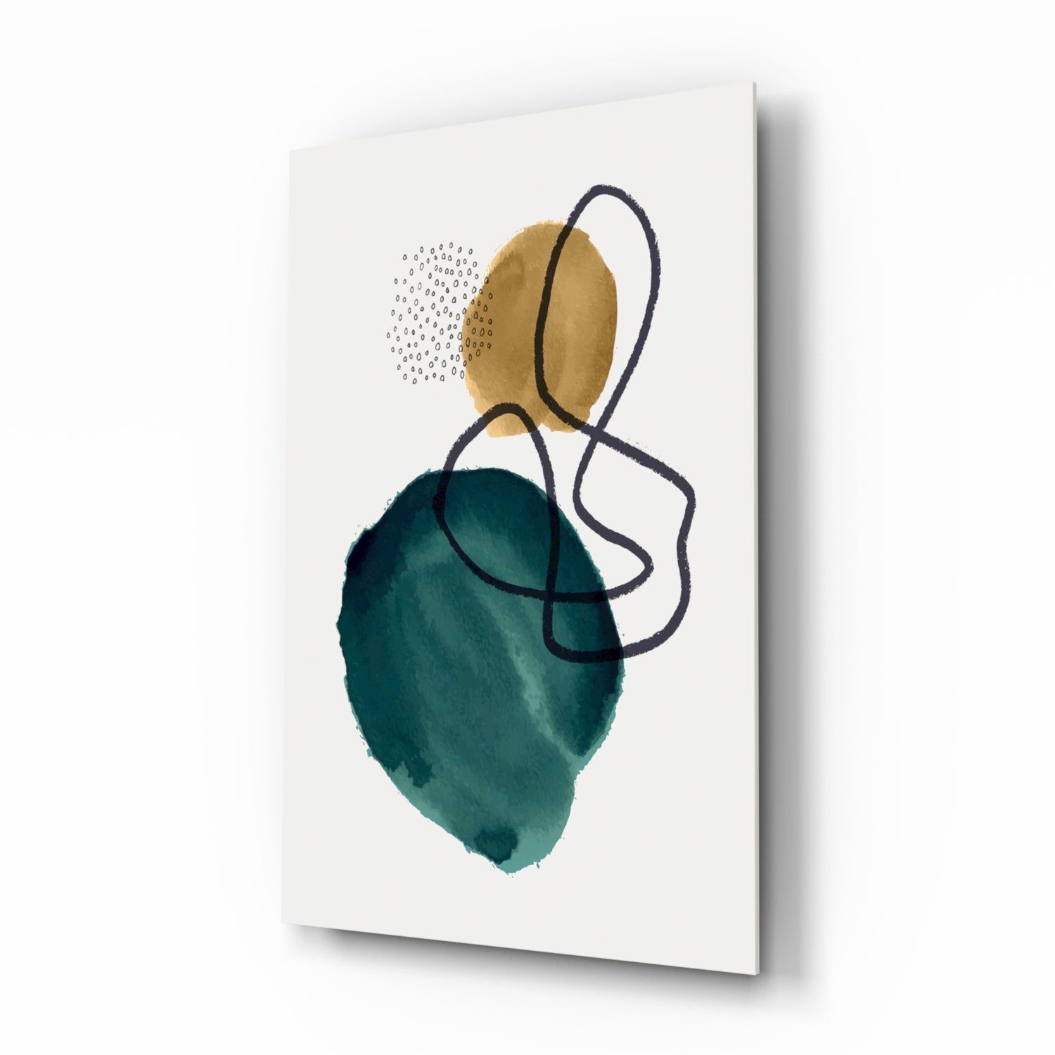 Teal Gold Navy Loop Watercolor Glass Wall Art